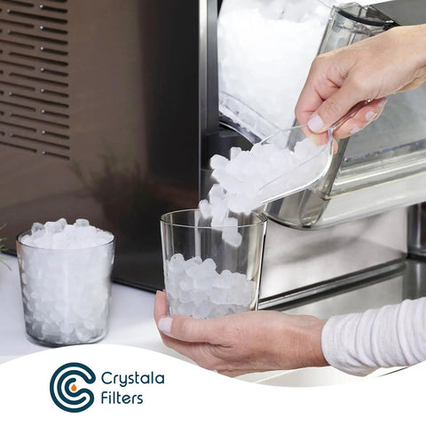 Person filling glass with ice from Opal Nugget Ice Maker Filter Replacement 3 Pack For Profile Opal Ice Maker Easy Install And Budget Friendly