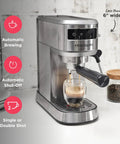 Straight Up Solid Steam Espresso Maker And Coffee Brewer With Handy Milk Frother And Cup Warmer 20 Bar Pressure Build Lightning Fast Heat Up Feature Heavy Duty Stainless Steel Countertop Sip Station brewing espresso