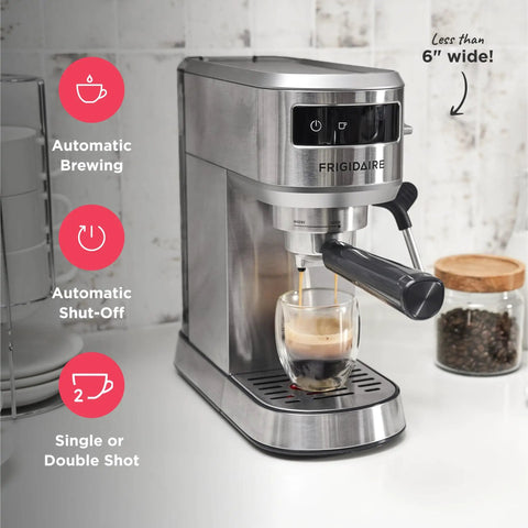 Straight Up Solid Steam Espresso Maker And Coffee Brewer With Handy Milk Frother And Cup Warmer 20 Bar Pressure Build Lightning Fast Heat Up Feature Heavy Duty Stainless Steel Countertop Sip Station brewing espresso