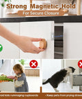 Hand closing cabinet with Ultra Thin Magnetic Cabinet Catch Set With No Drill Adhesive, Stainless Steel Latches for secure hold.