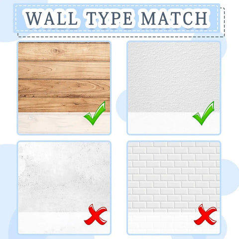 Wall type match showing compatible surfaces for Badass 100 Piece Heavy Duty Flat Head Thumb Tacks With A Sharp Silver Finish.