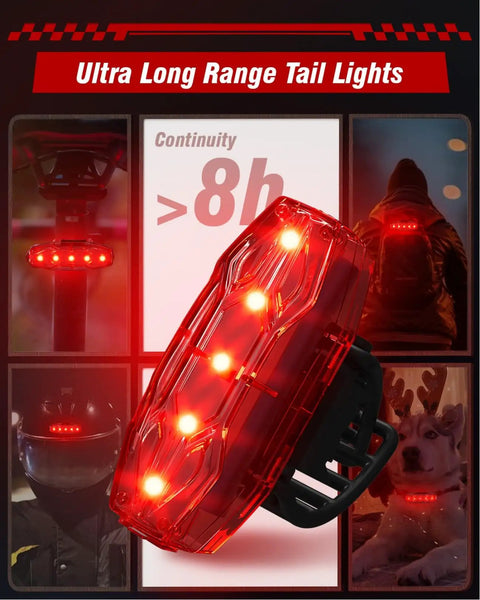 USB Rechargeable Bike Light Set For Front And Rear Use, Aluminum Headlight Taillight With IPX5 Waterproof Build, Six TG3 LEDs Expanding Reach By Fifty Percent, Three Light Modes, Up To Five Hours At Full Brightness, Ideal For Night Mountain Riding