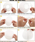 Assembly guide for 80 Piece White Paper Lanterns Set For Ceiling Hanging Decor Five Sizes From 4 Inch To 12 Inch.