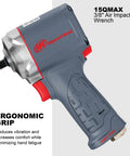 Ultra Compact Three Eighth Inch Air Impact Wrench With Quiet Operation, 475 Foot Pounds Nut Busting Torque, ergonomic grip design
