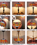 Collage of Tiffany Style Floor Lamps With Bold Orange Blue Dragonfly Stained Glass Shade, various sizes, antique bronze bases.