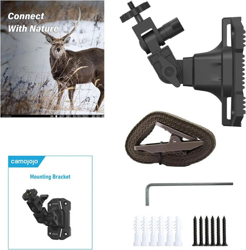 Trail Camera Mounting Bracket With One Quarter Twenty Threaded Insert 360 Degree Rotating Adjustable Holder set with accessories