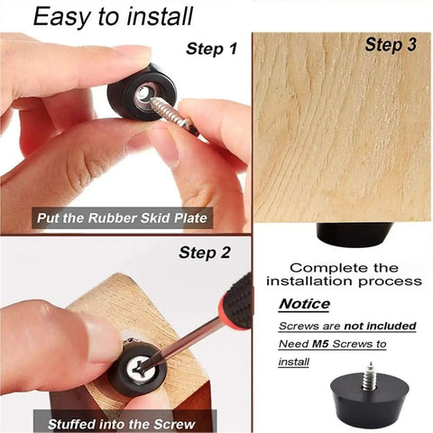 Installation steps for Black Rubber Furniture Pads For Chairs And Tables No Slip Floor Protectors with Round Leg Caps.