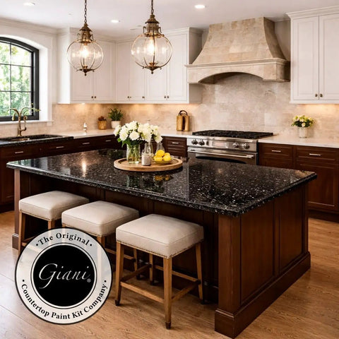 Granite Countertop Paint Kit 2.0 In Bombay Black, 100 Percent Acrylic, Easy 3 Step Finish For Laminate Formica Ceramic Tile Butcher Block And More, wooden kitchen island