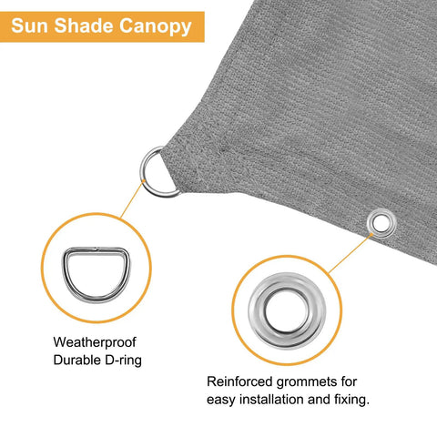 Close-up of 5x7 Gray Sun Shade Sail With Straight Edge And Grommets UV Blocking Water Permeable Canopy Cover corner detail