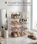 Eight Pack Clear Stackable Storage Drawers Hella Durable Water Resistant Desktop Organizer For Cosmetics And Craft Gear Helping You Keep Your Space Totally Snazzy with various cosmetics on display.