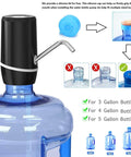 Two Pack Electric Portable Five Gallon Water Dispenser With Micro USB Charging Water Bottle Pump For 3 To 5 Gallon Jugs And Silicone Cap Great For Home Office Easy To Use Durable Build With Two Year Replacement Warranty, installed on jug.