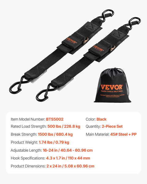 Beefed Up Heavy Duty Boat Trailer Transom Straps 2 Pack, 2In X 24In Adjustable Tie Downs with S Hooks and Pads