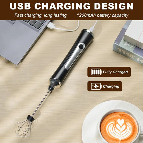 Handheld Milk Frother With Dual Heads USB Rechargeable With 3 Speeds, Coffee Foam Maker And Egg Whisk For Latte Cappuccino