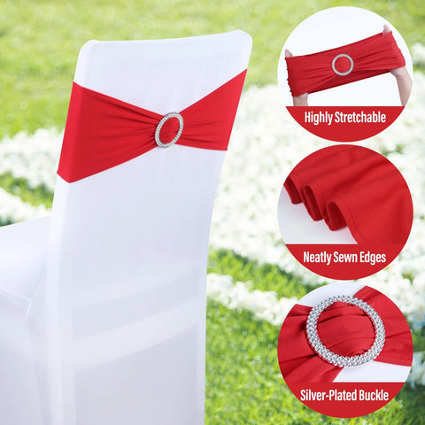 Red Spandex Chair Sashes 30 Pack Premium Stretch Bows With Buckle Slider Universal Elastic Chair Bands for wedding banquet decoration
