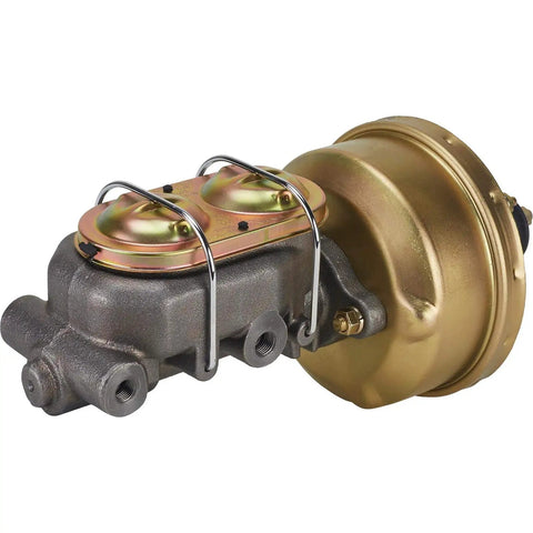 Slick 7 Inch Brake Booster Master Cylinder Combo With 1 Inch Bore Offers Universal Drop In Fitment, zinc coated steel construction.