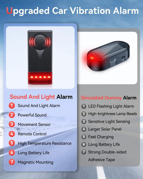 High Sensitivity Car Vibration Alarm With Remote, 108dB Siren And LED Flashing Security Light, Wireless Anti Theft Vehicle Alarm System For Door Prying And Vandalism Protection, front view