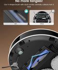 All In One Robot Vacuum And Mop With 12000Pa Suction 90 Day Self Emptying Dock Obstacle Avoidance Auto Mop Washing And Drying Pet Hair Carpet Cleaner 5G WiFi Alexa App And iWatch Control Model M3 showing underside and V-shape brush