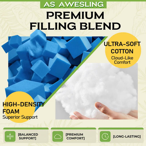 High-density foam and ultra-soft cotton filling blend for superior support and cloud-like comfort in cushions.