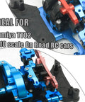 Aluminum Suspension Arm Mount Set For TT02 One Tenth On Road RC Car showing blue and red alloy mounts for Tamiya TT02 models.