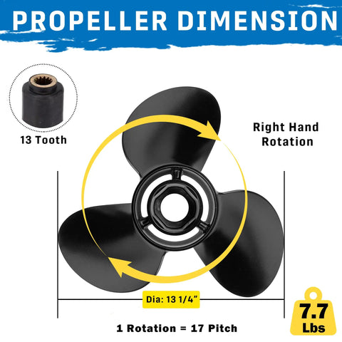 Upgrade Aluminum Boat Propeller 13 And A Quarter Diameter 17 Pitch 3 Blade Right Rotation for BRP Johnson Evinrude OMC Stern Drives 40 To 140HP 13 Spline Hub Kit Included Replace OEM 765183