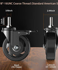 3 inch swivel caster wheel set with 3/8 threaded stem, designed for smooth rolling and heavy load carrying, black polyethylene.