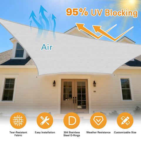 17x31 Foot Light Gray Sun Shade Sail Rectangle Outdoor Canopy With 95 Percent UV Block Breathable Cooling Fabric Curved Edge for Home