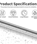 M10 X 1.5mm 300mm Fully Threaded Rod 304 Stainless Steel Heavy Duty All Threaded Bar With Right Hand Threads For Anchor Bolts Clamps Hangers Pack Of 2, water-resistant