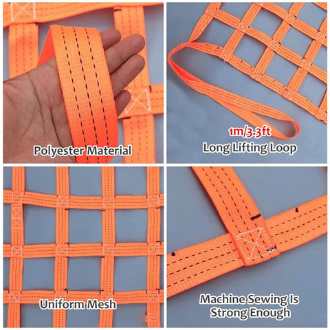 Heavy Duty Nylon Lifting Net For Trucks And Trailers 11.4 Feet Long With 2000 Kg Load Capacity showing polyester material and mesh
