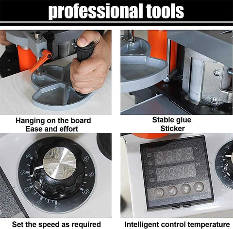Portable Wood Edge Bander For Straight And Curved Edges with adjustable controls and glue sealing features up close.