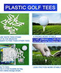 One And A Half Inch Plastic Golf Tees Short Tees For Irons Hybrids Par Threes And Driving Range Game Ready Bulk Pack Of 120 With Four Prongs High Visibility White Low Resistance Performance Tees layout