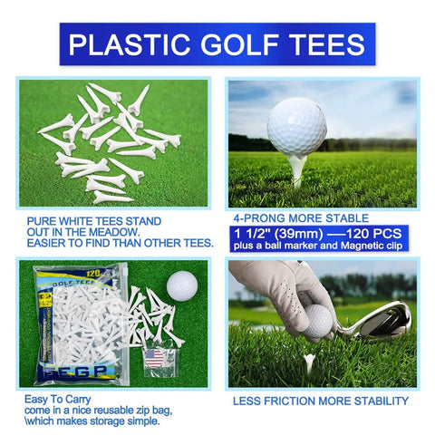 One And A Half Inch Plastic Golf Tees Short Tees For Irons Hybrids Par Threes And Driving Range Game Ready Bulk Pack Of 120 With Four Prongs High Visibility White Low Resistance Performance Tees layout