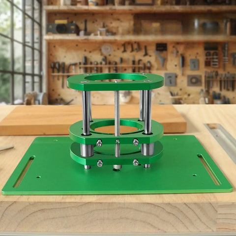 Dead Nuts Accurate Router Table Lift System With Slick Insert Plate For Woodworking Engraving Slotting And Trimming Rigs No Sweat Aluminum Base Pro Rig Setup green lift system on surface