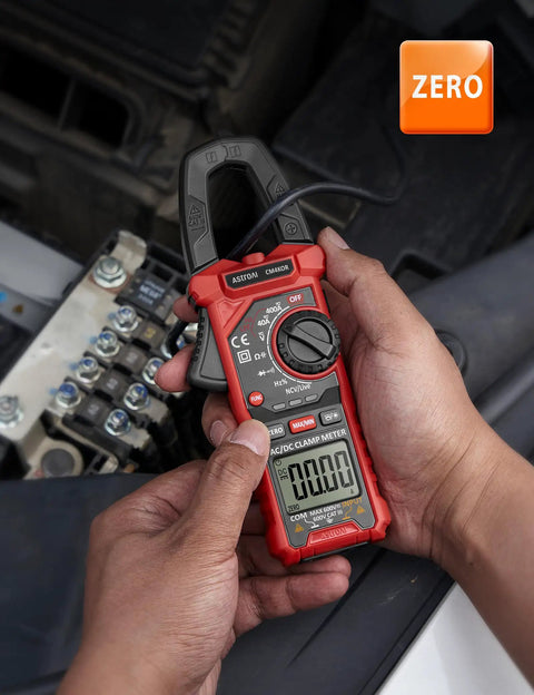 Digital Clamp Meter Multimeter With Auto-Ranging 4000 Counts For AC And DC Voltage And Current, Resistance, Capacitance, Frequency, Duty Cycle, Diode, Continuity, Live Wire NCV Test, Non Contact Voltage Detection, Pro Grade Tool For Pros And DIY in use on wiring panel