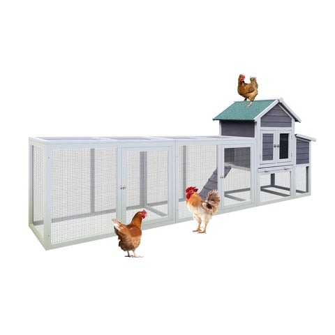 Spacious Wooden Chicken Coop And Rabbit Hutch For Outdoors With Nesting Box, Waterproof Roof, sliding door, and removable tray