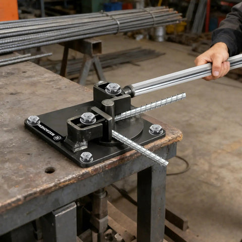 Heavy Duty Manual Rebar Bender For Steel Bars Up To 14Mm Adjustable Bending Angle Up To 200 Degrees on a workstation.