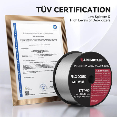 Flux Core Welding Wire.030 E71T-GS Gasless Low Splatter MIG Wire spool with TÜV certification framed