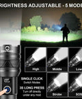 Rechargeable High Lumen Flashlight With 100000 Lumens Hella Bright Long Range Beam Up To 5000 Ft USB C Fast Charge modes