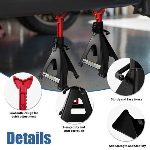 FITHOIST 6 Ton jack stands, black with red posts, double-pin locking, pair