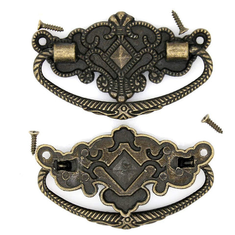 Six Pack Vintage Antique Brass Bail Pull Handles For Wooden Drawers And Cabinets 2.8 Inch Length And 1.7 Inch Height