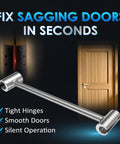 Beefed-Up Heavy Duty Door Hinge Adjustment Tool For Standard Bolts 0.315-0.75in, Double Ended Steel Hinge Wrench in use on door