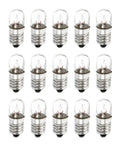 Premium E10 Miniature Bulbs 48 Volt 2 Watt Warm Yellow Light Screw Base Mini Lamps For Flashlights And Indicator Panels 15 Piece Pack arranged in rows.