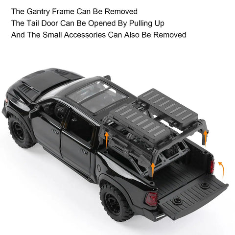 Pickup Truck Diecast Model Car For Kids One Thirty Second Scale With Sound And Light Kid Friendly Alloy Toy Truck Realistic Details with open tailgate and removable gantry frame