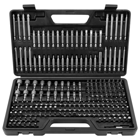 208 Piece Master Screwdriver Bit Set With Phillips Slotted Torx Square And Hex Bits in open black case