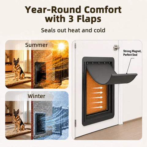 Heavy Duty Medium Wall Mount Dog Door With Triple Flap Insulated Barrier To Shut Out Cold Drafts Wind And Pests delivering year-round comfort.