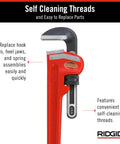 Beefy 36-Inch Straight Pipe Wrench For Heavy-Duty Plumbing Jobs With Floating Hook Jaw, Ductile Iron Housing, Self-Cleaning Threads