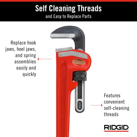 Beefy 36-Inch Straight Pipe Wrench For Heavy-Duty Plumbing Jobs With Floating Hook Jaw, Ductile Iron Housing, Self-Cleaning Threads