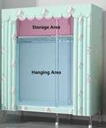 Portable Canvas Wardrobe Large Clothes Closet Storage Organizer With Hanging Rod And Shelves Dust Cover, showing storage and hanging areas.