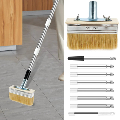 Long Handle Deck Stain Brush With 67 Inch Stainless Steel Extension Pole for smooth and even staining on wood decks and more