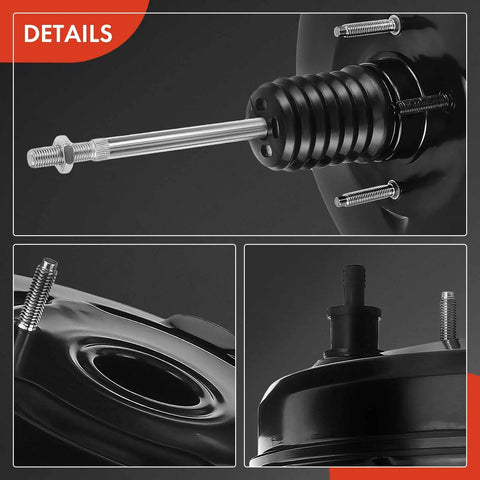 Close-up of Heavy Duty Vacuum Brake Booster For Toyota Tacoma 2005 2008 2.7L 4.0L V6 with detailed components and connectors.