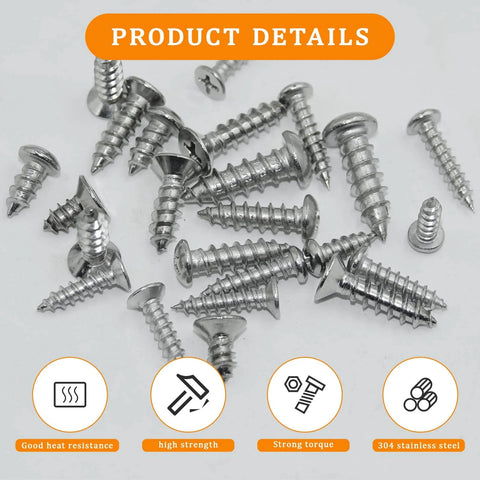 435Pcs 304 Stainless Steel Self Tapping Screws Assortment Set with various sizes and heads displayed on a surface, product details highlighted.